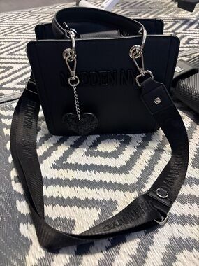 Steve Madden Black Faux Leather Mini Satchel with Heart Charm